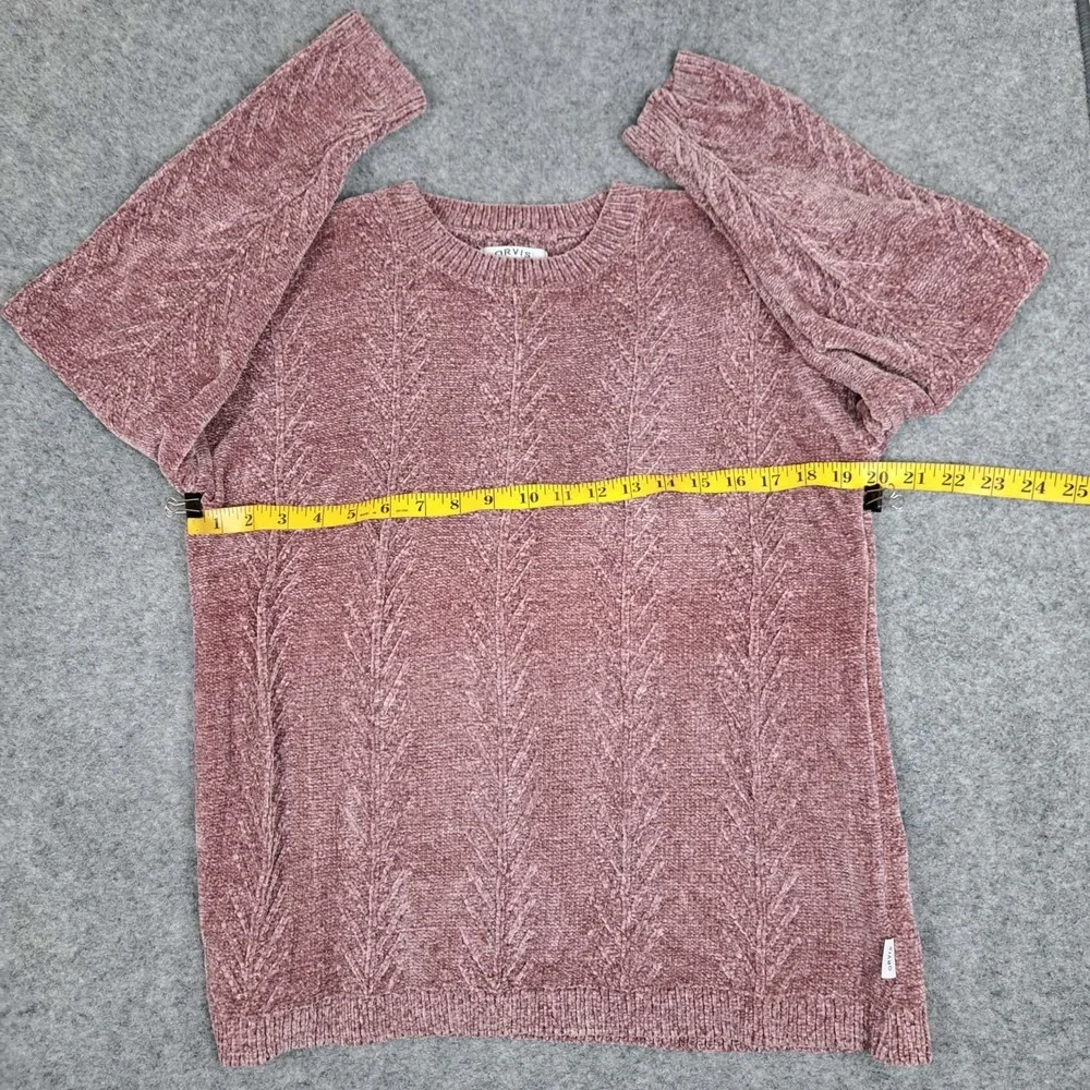 Orvis Chenille Cable Knit Sweater‎ Womens Size Large Mauve Pink Velour Crewneck